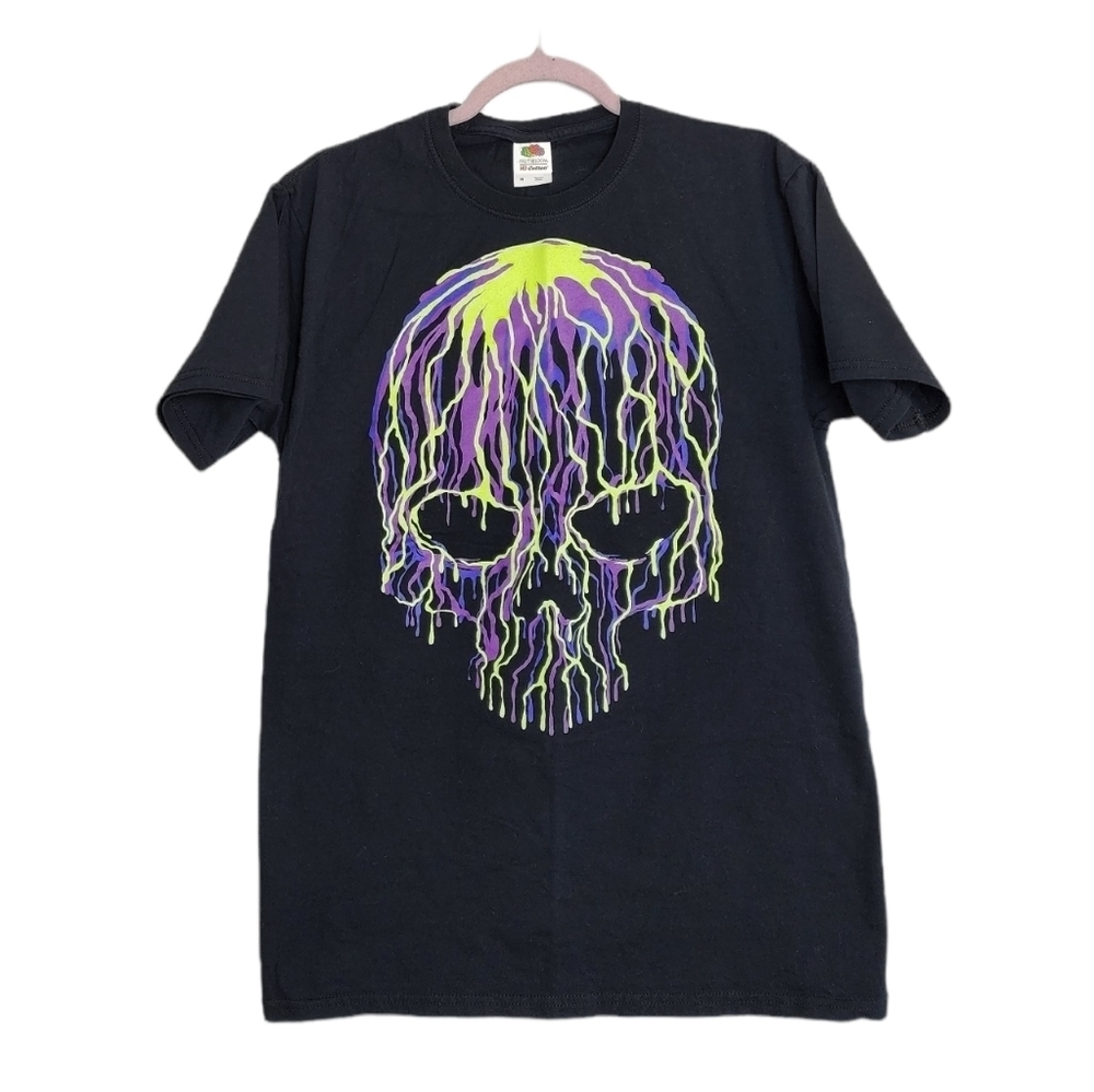 Halloween Glow In The Dark Black T-shirt Skull Size M